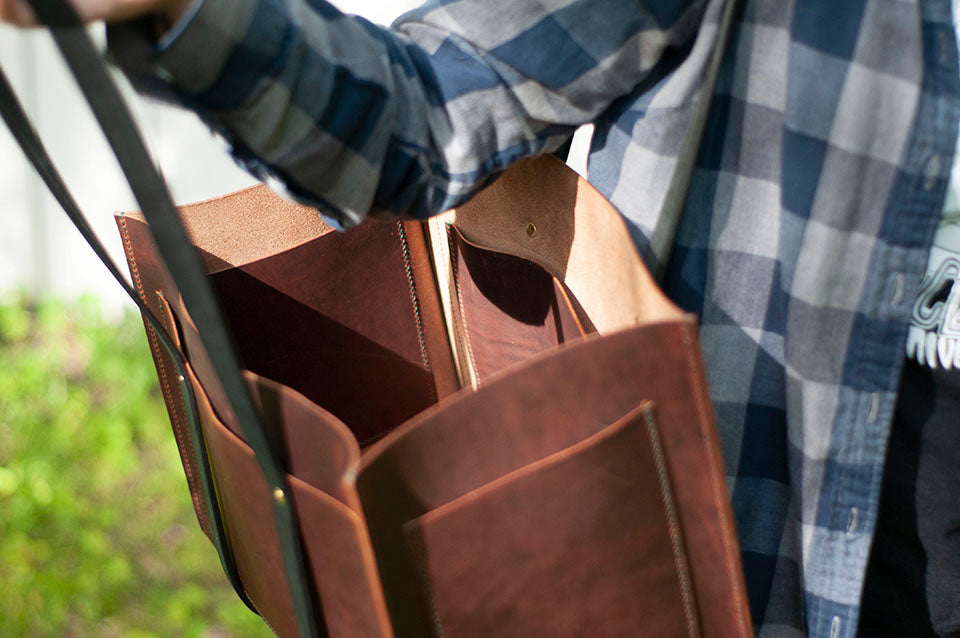 handmade leather tote bag