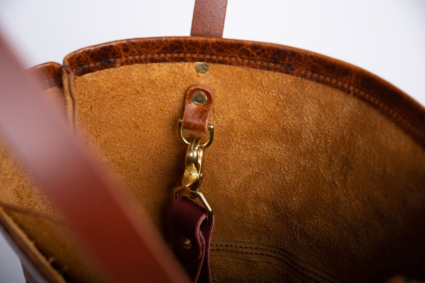 handmade brown leather tote with key hook