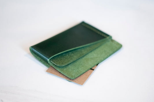 handmade leather front pocket wallet in green leather