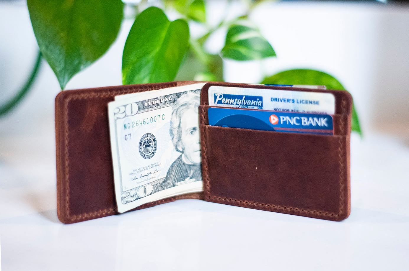cash and card leather wallet
