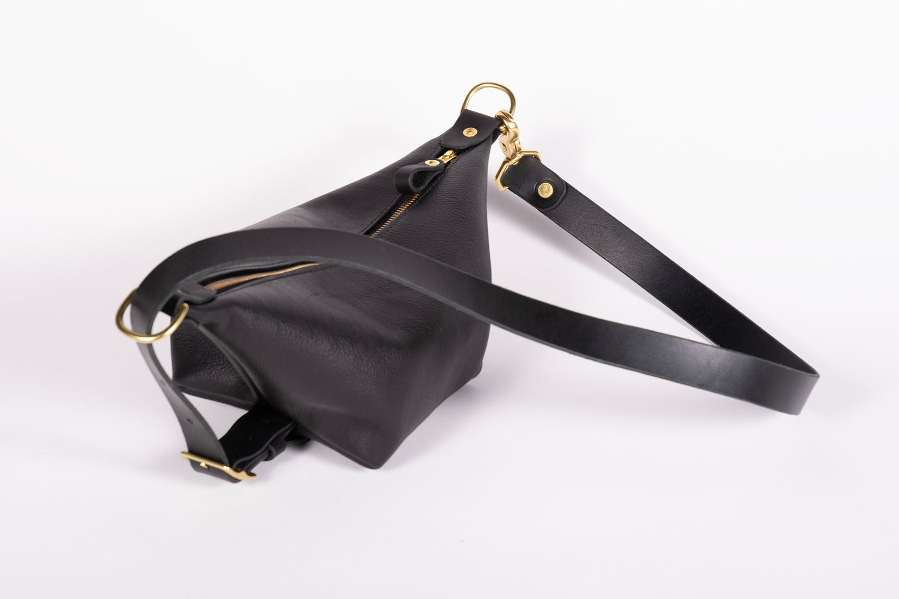 Handmade black leather crossbody bag